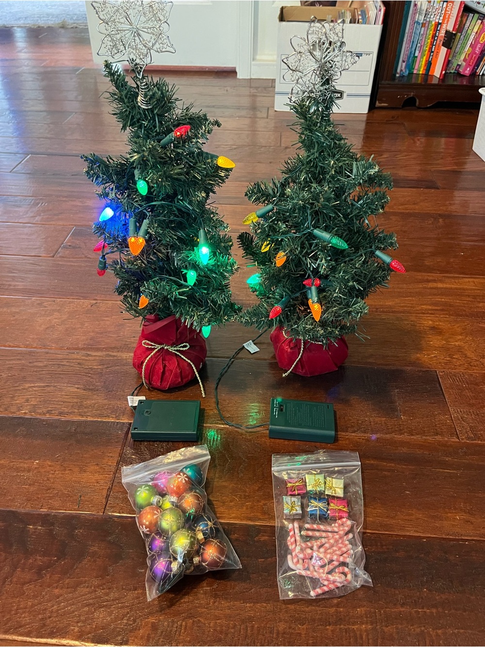 Holiday Mini LED Tabletop Christmas Tree Pair with Multi-Color Lights